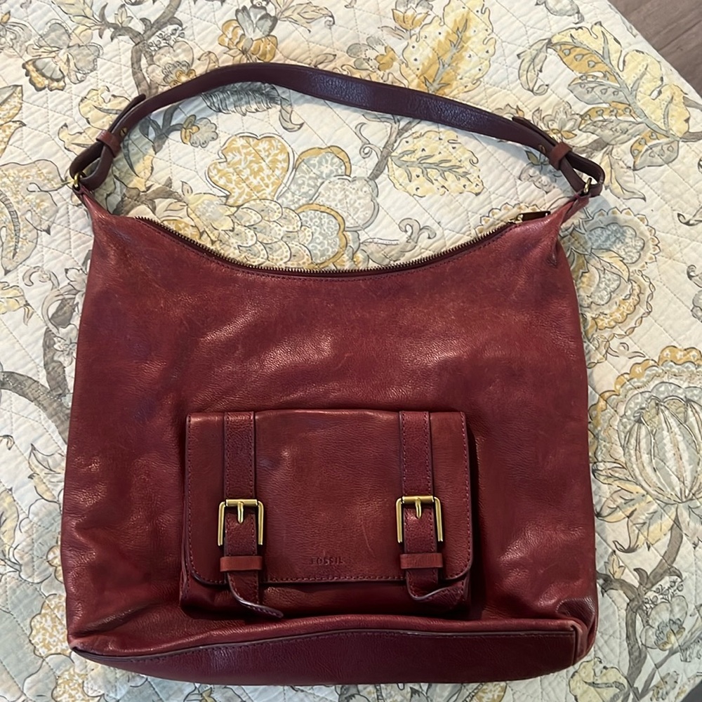 Fósil burgundy slouched leather bag